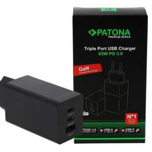 Premium GaN PD65W Adapter 2xUSB-C 1xUSB-A PD3.0 QC3.0