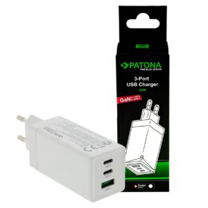 Premium GaN PD65W Adapter white 2xUSB-C 1xUSB-A PD3.0 QC3.0